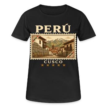 Peru Cusco Vintage Reisemarke - Frauen T-Shirt atmungsaktiv - Schwarz - Vorne - AI Model Female 172 light (172cm)