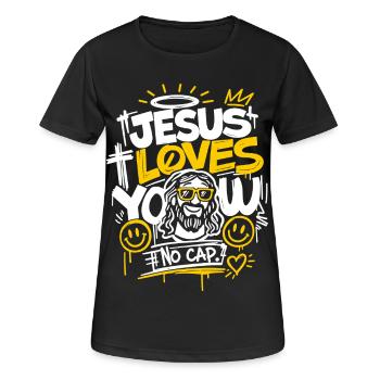 Jésus t’aime Design sans casquette - T-shirt respirant Femme - noir - Devant - AI Model Female 172 light (172cm)
