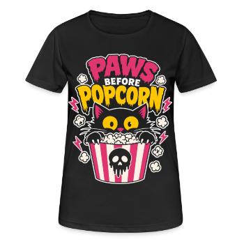 Paws Before Popcorn Horror Cat - Frauen T-Shirt atmungsaktiv - Schwarz - Vorne - AI Model Female 172 light (172cm)