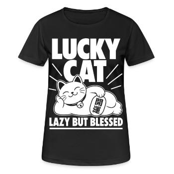 Chat Chanceux Paresseux - T-shirt respirant Femme - noir - Devant - AI Model Female 172 light (172cm)