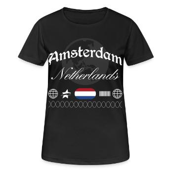Amsterdam Niederlande Streetwear Reise Souvenir - Frauen T-Shirt atmungsaktiv - Schwarz - Vorne - AI Model Female 172 light (172cm)