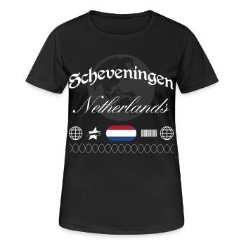 Scheveningen Niederlande Streetwear Reise Souvenir - Frauen T-Shirt atmungsaktiv - Schwarz - Vorne - AI Model Female 172 light (172cm)