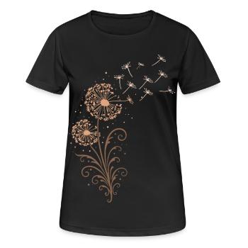 Pusteblume – Florales Naturmotiv Löwenzahn - Frauen T-Shirt atmungsaktiv - Schwarz - Vorne - AI Model Female 172 light (172cm)