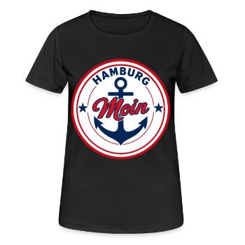 Hamburg Moin Rundemblem Schiff Anker  - Frauen T-Shirt atmungsaktiv - Schwarz - Vorne - AI Model Female 172 light (172cm)