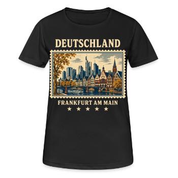 Deutschland Frankfurt Vintage Reisemarke - Frauen T-Shirt atmungsaktiv - Schwarz - Vorne - AI Model Female 172 light (172cm)