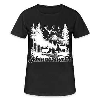 Schwarzwald Hirsch Familie Natur Motiv - Frauen T-Shirt atmungsaktiv - Schwarz - Vorne - AI Model Female 172 light (172cm)