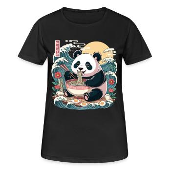Kawaii Panda Ramen-Liebhaber süße Anime-Wellen - Frauen T-Shirt atmungsaktiv - Schwarz - Vorne - AI Model Female 172 light (172cm)