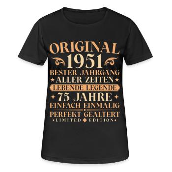 Original 1951 Jahrgang geboren 75. Geburtstag - Frauen T-Shirt atmungsaktiv - Schwarz - Vorne - AI Model Female 172 light (172cm)