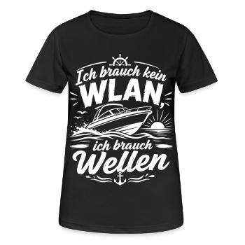 Wellen statt WLAN – Bootsmotiv - Frauen T-Shirt atmungsaktiv - Schwarz - Vorne - AI Model Female 172 light (172cm)