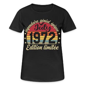 Anniversaire Juillet 1972 Vintage Cadeau - T-shirt respirant Femme - noir - Devant - AI Model Female 172 light (172cm)