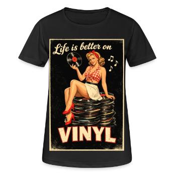 Life is better on Vinyl – Retro Pin-Up Design - Frauen T-Shirt atmungsaktiv - Schwarz - Vorne - AI Model Female 172 light (172cm)
