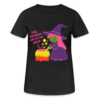 Die Antworten sind in der Suppe - Frauen T-Shirt atmungsaktiv - Schwarz - Vorne - AI Model Female 172 light (172cm)