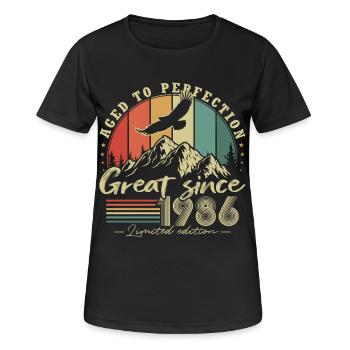 1986 Jahrgang Vintage Geburtstag Retro Geschenk  - Frauen T-Shirt atmungsaktiv - Schwarz - Vorne - AI Model Female 172 light (172cm)