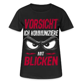 Vorsicht Ich kommuniziere mit Blicken - Frauen T-Shirt atmungsaktiv - Schwarz - Vorne - AI Model Female 172 light (172cm)