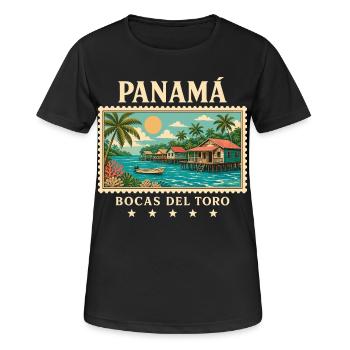 Panama Bocas del Toro Vintage Reisemarke - Frauen T-Shirt atmungsaktiv - Schwarz - Vorne - AI Model Female 172 light (172cm)