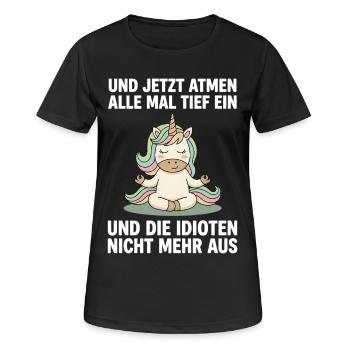 Yoga Einhorn einmal einatmen und ausatmen Einhorn - Frauen T-Shirt atmungsaktiv - Schwarz - Vorne - AI Model Female 172 light (172cm)
