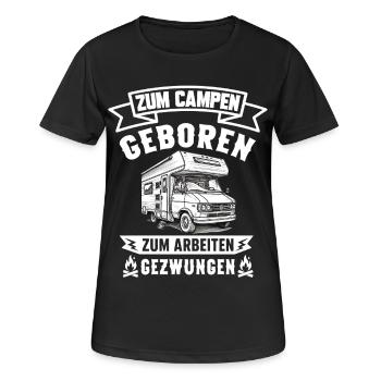 Zum Campen geboren zum Arbeiten gezwungen Camping  - Frauen T-Shirt atmungsaktiv - Schwarz - Vorne - AI Model Female 172 light (172cm)