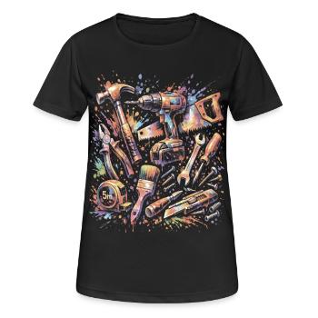 DIY-Werkzeuge Aquarell-Mehrfarbige Splash-Kunst - Frauen T-Shirt atmungsaktiv - Schwarz - Vorne - AI Model Female 172 light (172cm)