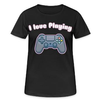 I Love Playing - Gaming Controller Design - Women's Breathable T-Shirt - black - Front - AI Model Female 172 light (172cm)