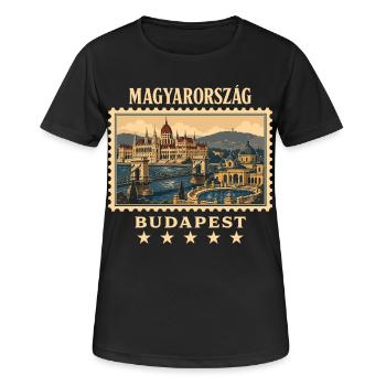 Ungarn Budapest Vintage Reisemarke - Frauen T-Shirt atmungsaktiv - Schwarz - Vorne - AI Model Female 172 light (172cm)