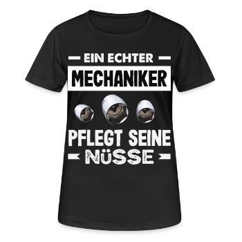 Ein Echter Mechaniker Pflegt Seine Nüsse Kfz Auto - Frauen T-Shirt atmungsaktiv - Schwarz - Vorne - AI Model Female 172 light (172cm)