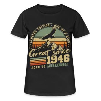 Rétro vintage vintage anniversaire 1946 - T-shirt respirant Femme - noir - Devant - AI Model Female 172 light (172cm)