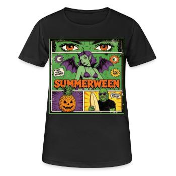 Summerween Horror Comic Retro Shirt for Halloween - Women's Breathable T-Shirt - black - Front - AI Model Female 172 light (172cm)