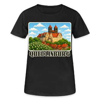 Quedlinburg - Frauen T-Shirt atmungsaktiv - Schwarz - Vorne - AI Model Female 172 light (172cm)