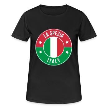 La Spezia Italy Circular Flag Logo - Women's Breathable T-Shirt - black - Front - AI Model Female 172 light (172cm)