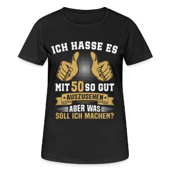 50. Geburtstag Mann Frau 50 Jahre  - Frauen T-Shirt atmungsaktiv - Schwarz - Vorne - AI Model Female 172 light (172cm)