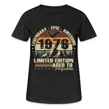 Cadeau d’anniversaire pour le 50e anniversaire 1976 Vintage Retro - T-shirt respirant Femme - noir - Devant - AI Model Female 172 light (172cm)