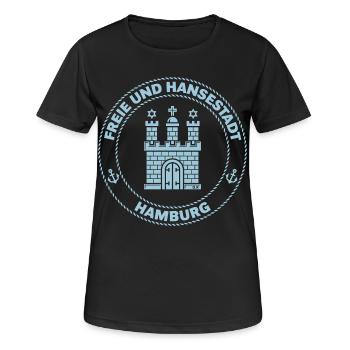 Hamburg Wappen – Freie Und Hansestadt (Sky Blue) - Frauen T-Shirt atmungsaktiv - Schwarz - Vorne - AI Model Female 172 light (172cm)