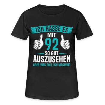 92 Jahre 92. Geburtstag Mann Frau 92 Jahre - Frauen T-Shirt atmungsaktiv - Schwarz - Vorne - AI Model Female 172 light (172cm)