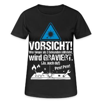 Laser_Cutter_Engraving_Shirt_Geschenk - Frauen T-Shirt atmungsaktiv - Schwarz - Vorne - AI Model Female 172 light (172cm)