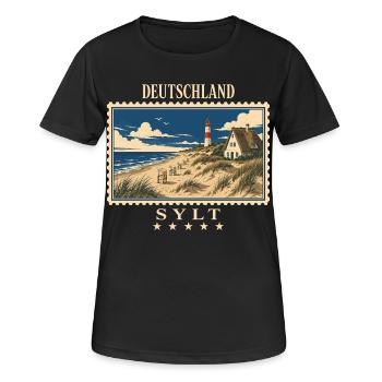 Deutschland Sylt Vintage Reisemarke - Frauen T-Shirt atmungsaktiv - Schwarz - Vorne - AI Model Female 172 light (172cm)