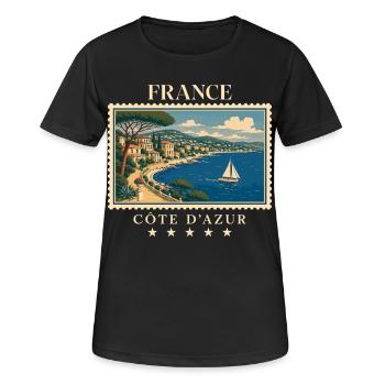 Frankreich Côte d’Azur Vintage Reisemarke - Frauen T-Shirt atmungsaktiv - Schwarz - Vorne - AI Model Female 172 light (172cm)