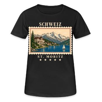 Schweiz St. Moritz Vintage Reisemarke - Frauen T-Shirt atmungsaktiv - Schwarz - Vorne - AI Model Female 172 light (172cm)