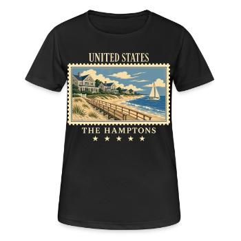 USA La marque de voyage vintage des Hamptons - T-shirt respirant Femme - noir - Devant - AI Model Female 172 light (172cm)