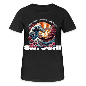 Bitcoin Ukiyoe Wave with Cherry Blossoms - Women's Breathable T-Shirt - black - Front - AI Model Female 172 light (172cm)