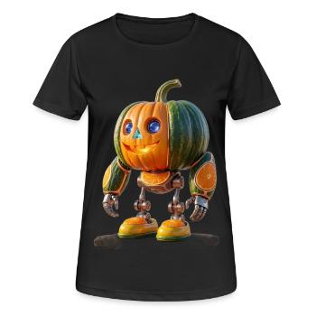 Pumpkin Robot Halloween Play Robot - Women's Breathable T-Shirt - black - Front - AI Model Female 172 light (172cm)