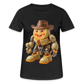 Ranger Melon : Cowboy Bot Steampunk - T-shirt respirant Femme - noir - Devant - AI Model Female 172 light (172cm)