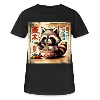 Waschbär Ramen Vintage Poster Style - Frauen T-Shirt atmungsaktiv - Schwarz - Vorne - AI Model Female 172 light (172cm)