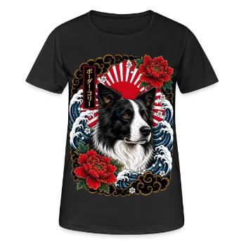 Border Collie im japanischen Irezumi Stil - Frauen T-Shirt atmungsaktiv - Schwarz - Vorne - AI Model Female 172 light (172cm)