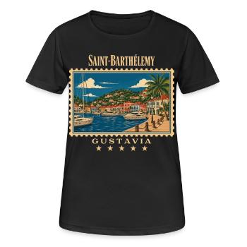 Saint-Barthélemy Gustavia Vintage Reisemarke - Frauen T-Shirt atmungsaktiv - Schwarz - Vorne - AI Model Female 172 light (172cm)
