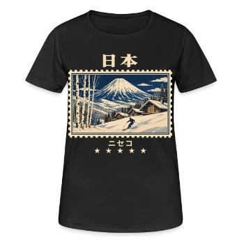 Japan Niseko Vintage Reisemarke - Frauen T-Shirt atmungsaktiv - Schwarz - Vorne - AI Model Female 172 light (172cm)