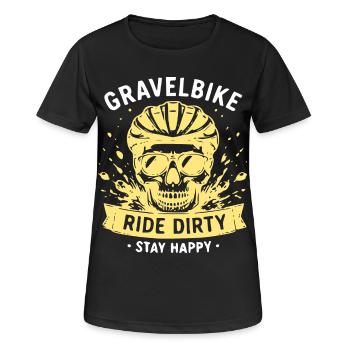 Gravel Bike Skull – Rouler salement Stay Happy - T-shirt respirant Femme - noir - Devant - AI Model Female 172 light (172cm)