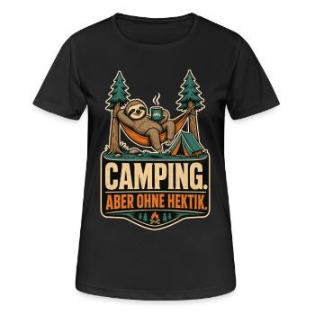 Faultier Camping Ohne Hektik Shirt - Frauen T-Shirt atmungsaktiv - Schwarz - Vorne - AI Model Female 172 light (172cm)