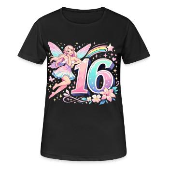 Elfe du 16e anniversaire – Design graphique pastel - T-shirt respirant Femme - noir - Devant - AI Model Female 172 light (172cm)