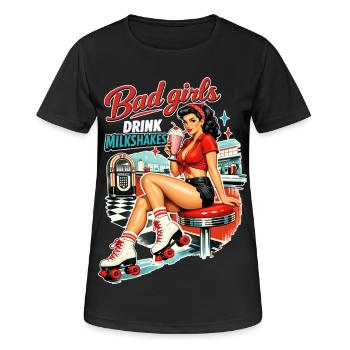Bad Girls boivent des milkshakes – Pin-up de diner des années 50 - T-shirt respirant Femme - noir - Devant - AI Model Female 172 light (172cm)
