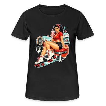 Retro Pin-Up Girl: 50s Diner Roller Skate Style - Women's Breathable T-Shirt - black - Front - AI Model Female 172 light (172cm)